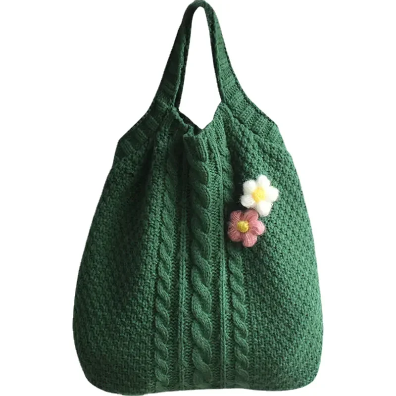 New Korean Retro Solid Color Tote Handbags Ins Wind Fashion Handbag Knitted Bag Casual Diagonal Bag Girl