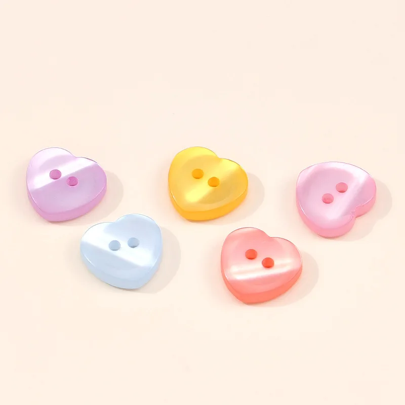 10pcs/Pack 15mm Pearl Heart Shaped Button Two Eyed Resin Shirt Button Versatile Handmade DIY Cute Children's Clothing Button