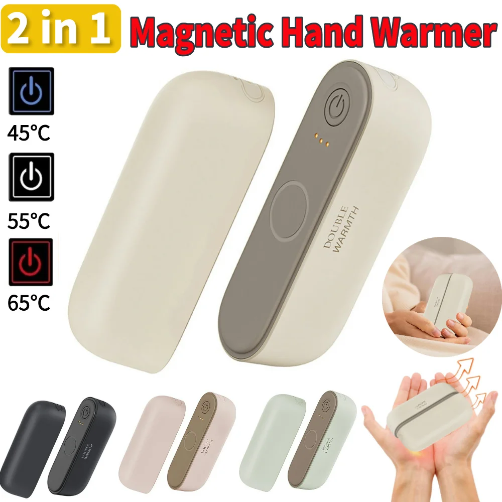 2 in 1 Magnetic Hand Warmer Mini Hand Warmer Heater 3 Temp Setting Split Pocket Heater Portable Hand Heater for Indoor Outdoor