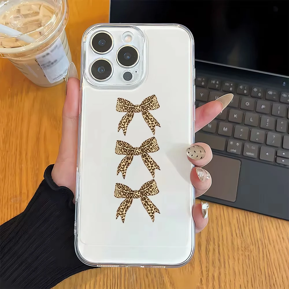 Y2K Leopard Bow Phone Case For Samsung Galaxy S26 S25 Ultra S24 S23 S21 S22 Plus FE A16 A53 A35 A56 A54 A36 A55 Silicone Cover