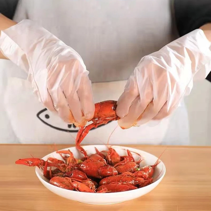 100Pcs/box Latex Free Thicken TPE Disposable Gloves Transparent Non-Slip Food Grade Protective Glove Kitchen Cooking Accessories