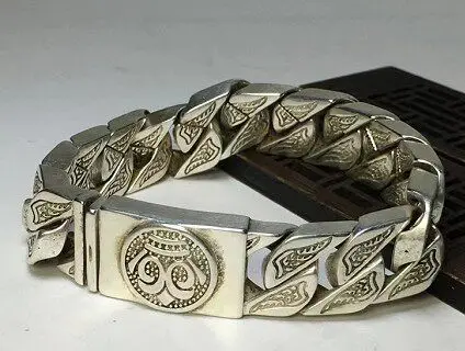 handmade old silver retro hollow pattern Tibetan silver bracelet men's domineering fashion transfer silver metal bracelet