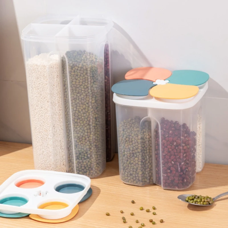 1.5/2.3L Plastic Cereals Storage Box Transparent Sealed Jar with Lid Grain Noodle Tea Food Container Kitchen Storage Grain Tank