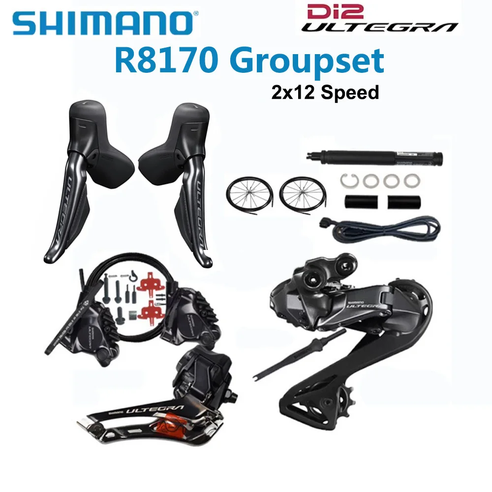 

Shimano Ultegra Di2 R8170 Groupset 2x12s Электронная часть R8150 Передний задний переключатель Гидравлический дисковый тормоз Комплект дорожного велосипеда