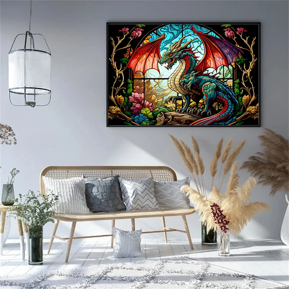 AB Northern Lights Diamond Painting Stained Glass Dragon Cartoon Animal Mosaic Embroidery 5D DIY Crafts New Arrival Home Decor