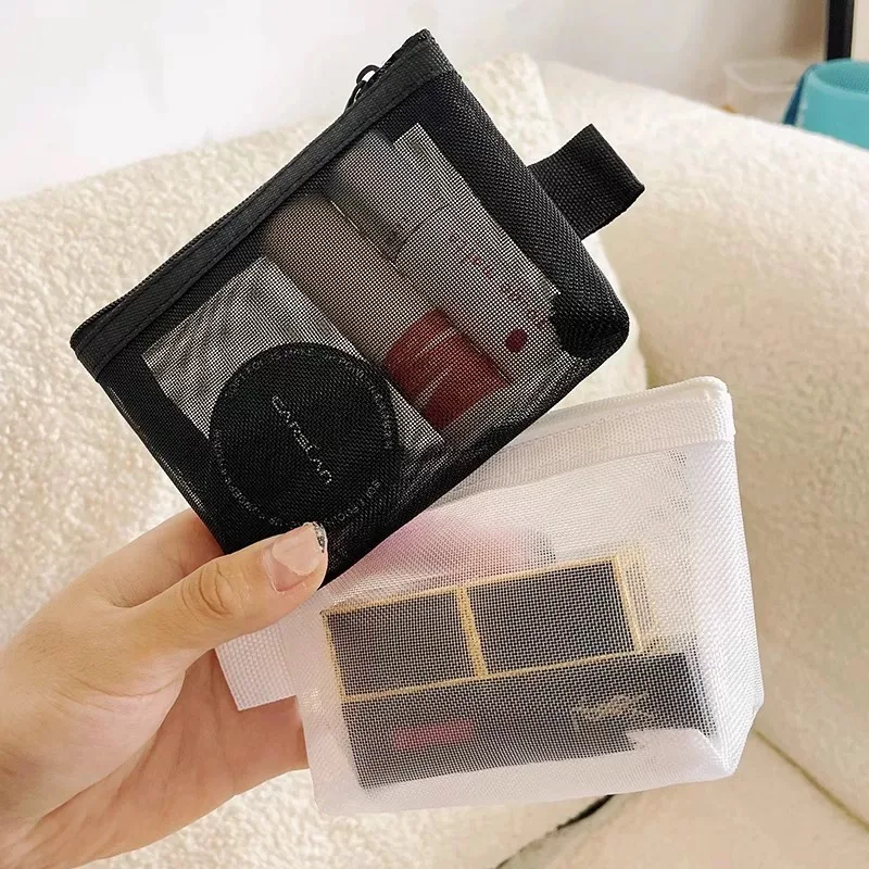 

Mini mesh storage bag, portable coin purse simple zipper for students lipstick makeup bag bank card bag, ID, headphones, key
