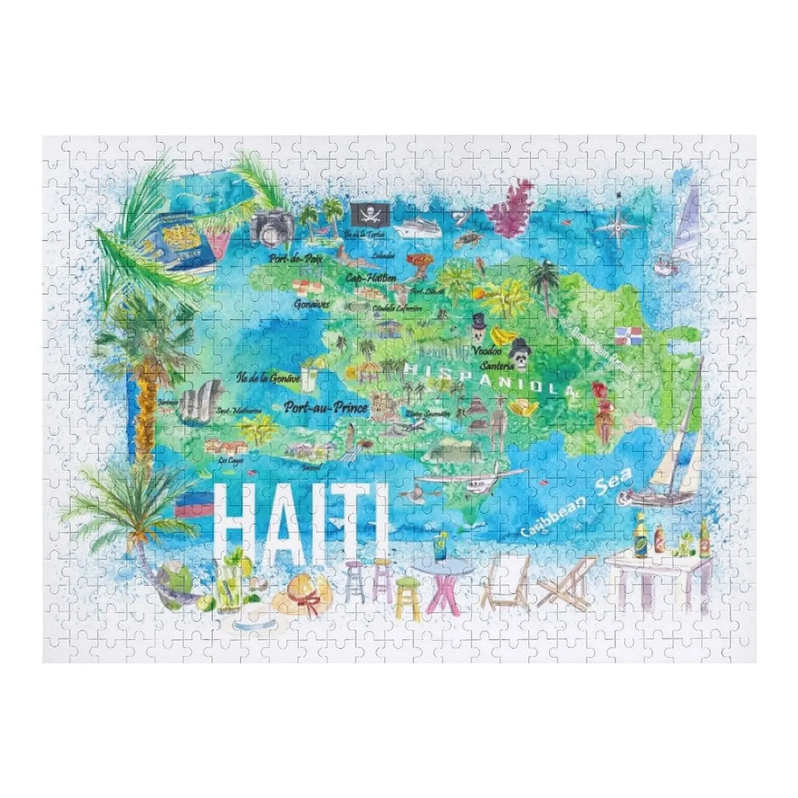 Haiti ilha ilustrada mapa de viagem com estradas e destaques quebra-cabeça foto personalizada brinquedos de natal brinquedo do bebê quebra-cabeça