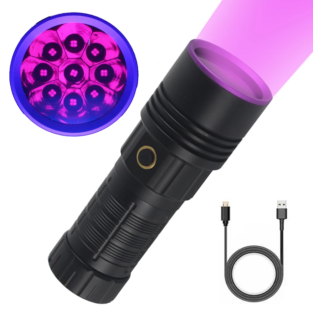 

180W High power 365nm UV Flashlight 9Core Blacklight Curing Cat Dog Stain Marker Ore Money Scorpion fluorescent Check Lamp