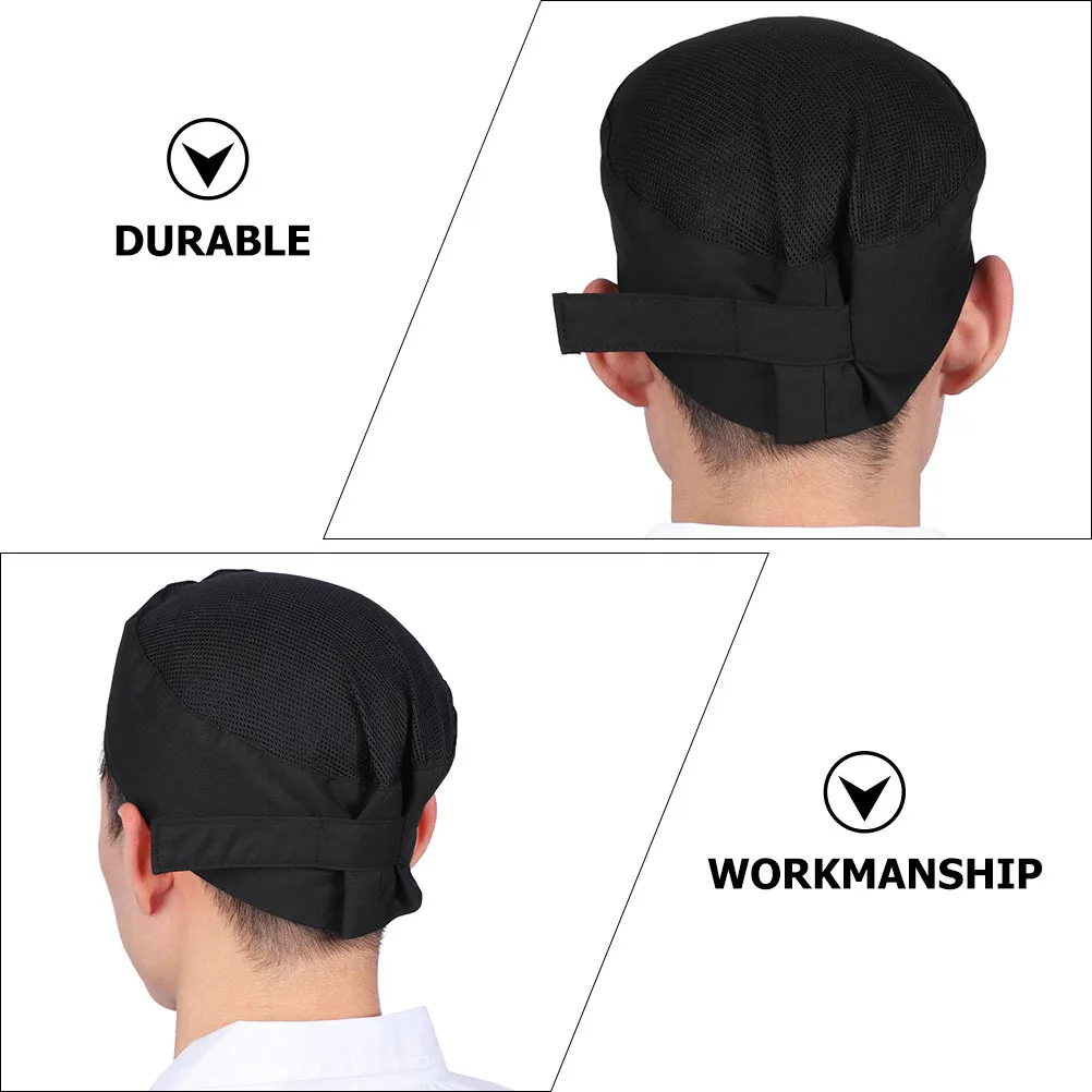 

2Pcs Chef Hats Combed Fabric Moisture Absorption Adjustable Cap for Men Catering Kitchen Black Chef Caps Mesh Working Cap