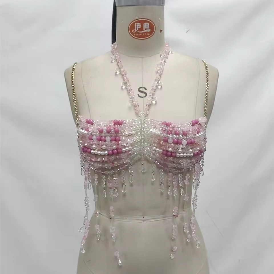 European & American Handmade Beaded Necklace New Style Openwork Halter Neck Sexy Bodycon Dress Summer Beach Vacation Outfit