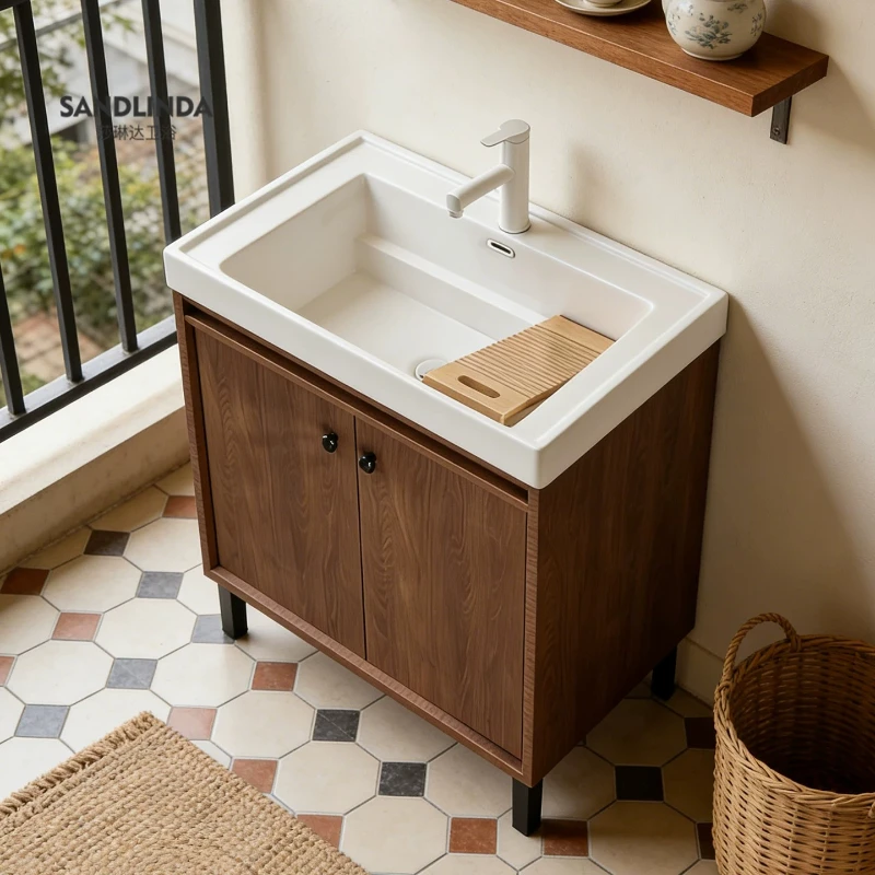medieval style honeycomb aluminum balcony laundry cabinet pool basin integrated pool sink single  with rubbing board deepening