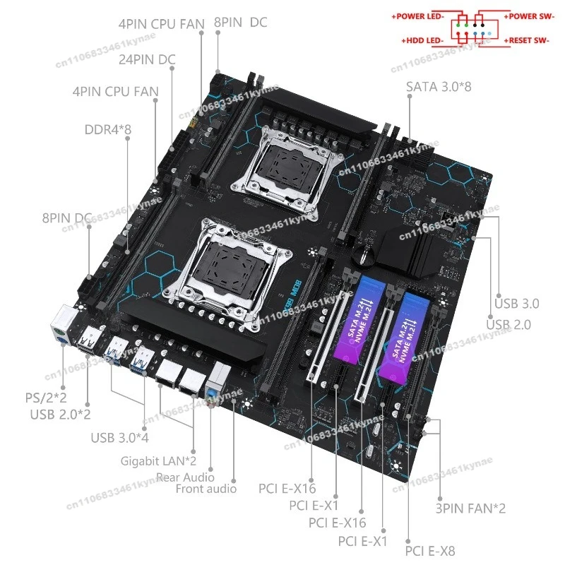 2pcs Suitable for X99-MD8 Dual-way Motherboard DDR4  PCIE X16*2 EATX