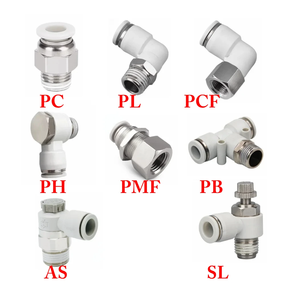 

PC PL PLF SL PB PH PMF 4 6 8 10 12 mm Tube 1/8" 1/4" 3/8" 1/2" BSP White Pneumatic Air Push In Connector Fitting Quick Release