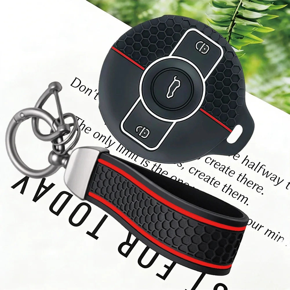 2025 New Hexagon Texture Soft Silicone Key Case, With Keychain, for Mercedes Benz SMART Fortwo 1 BRABUS 1 SMART 2022 2023