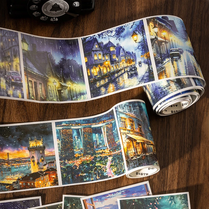 Tomato-Jam Girl, большой размер, ночной пейзаж, живописная лента, сделай сам, справочник, альбом для вырезок, 1 рулон, ночной Sroll, изображение, прокрутки, серия наклеек, ленты Tomato-Jam Girl, большой размер, ночной пейзаж, живописная лента, сделай сам, справочник, альбом для вырезок, 1 рулон, ночной Sroll, изображение, прокрутки, серия наклеек, ленты