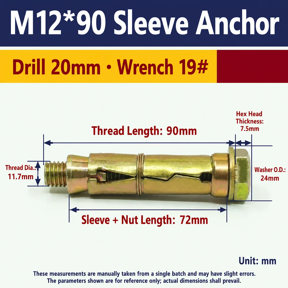 1Pcs M6-M12 Expansion Bolts Heavy Duty Fully Threaded Concrete Wedge Expansion Anchor Carbon Steel Hex Bolt