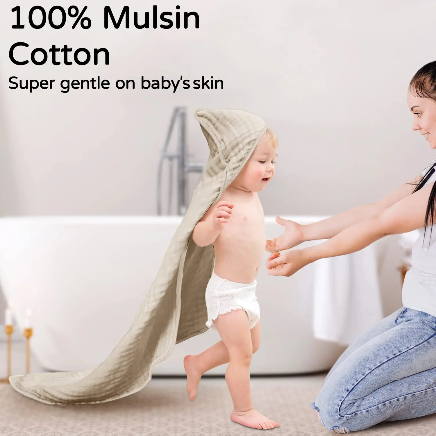 2 Pack 100% Muslin Cotton Baby Bath Towel with Hood  Hooded Baby Towels for Newborn,Babies, Infant, Toddler and Kids