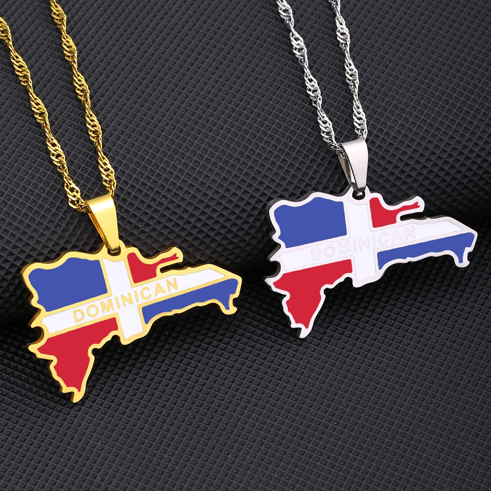 Fashion República Dominicana Map Flag Pendnat Necklace Stainless Steel Men Women Maps Jewelry Gift