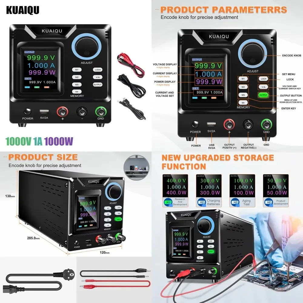 Hot Sale KUAIQU SPPS-D10001 1000V 1A 1000W High Voltage DC Adjustable Stabilized Power Supply Color LCD Screen 4 Group