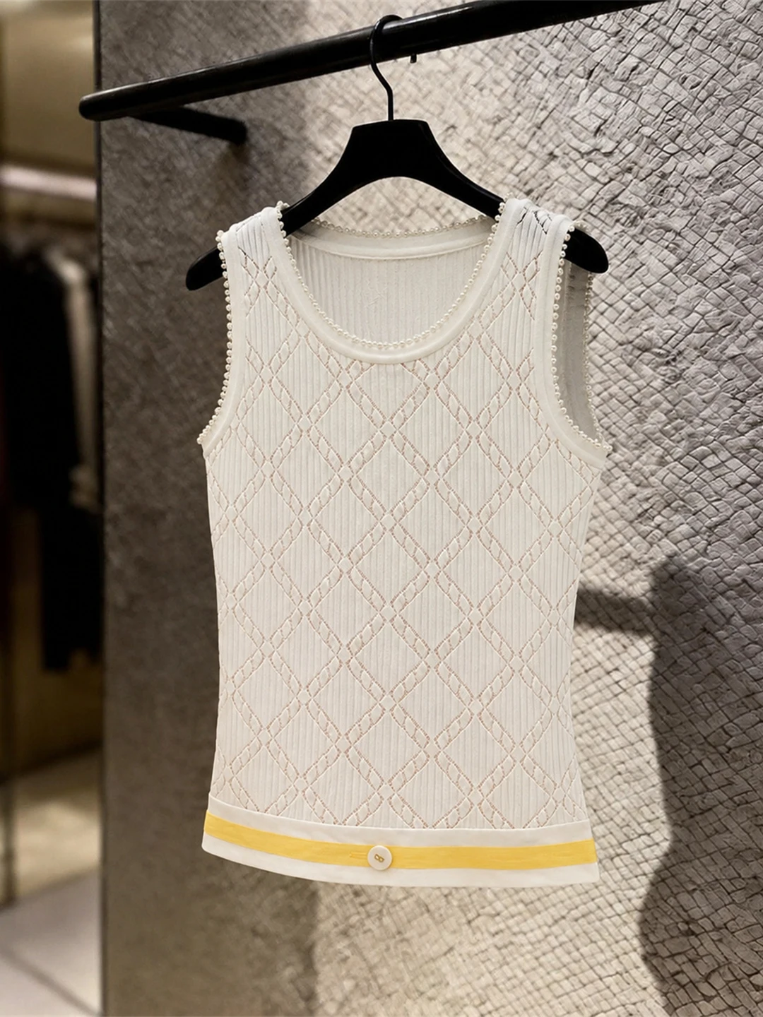 

Commute Knitted Sleeveless Vest Diamond Pattern Versatile Slimming Top Summer Korean Style Casual Fashion Small Shirt