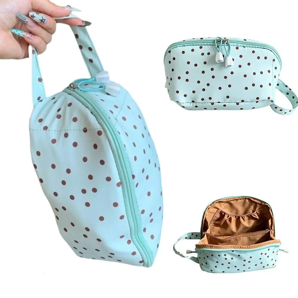 Makeup Case Portable Polka Dot Makeup Bag Large Capacity Partition Cosmetic Bag Embroidery Bow Storage Pouch Toilet Bag Travel