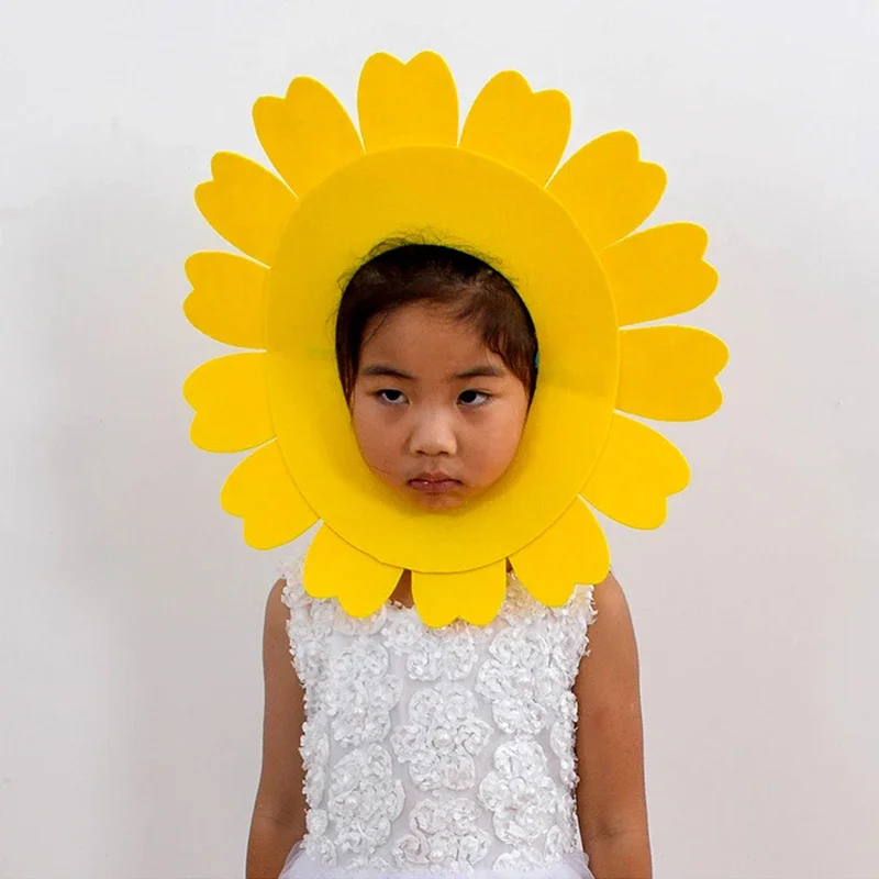 42 cm Zonnebloem Hoofddeksels Grappige Prestaties Rekwisieten Zonnebloem Hoed Kap voor Dance Party Festival Games Kinderkostuum Accessoire