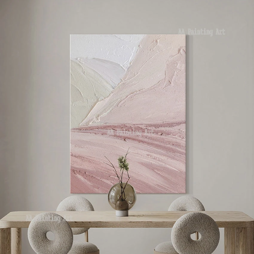 Pure Handmade Item Abstract Knife Art Oil Painting, Unframed Wall Decoration, Canvas Craft, Textured Pink Color, Wall Picture