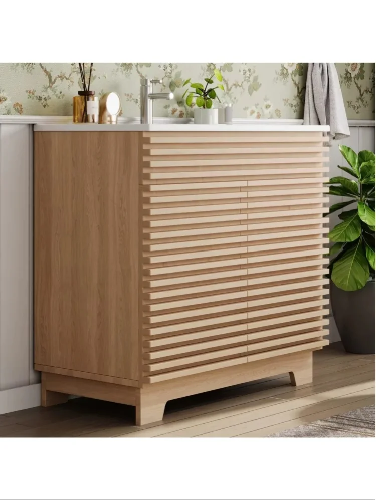 91x46x80cm freistehende Waschtisch-Einheit mit Stauraum, Badezimmer-Waschtischunterschrank mit integriertem Waschbecken, Doppeltüriger Schrank mit Soft-Close-Scharnieren, integrierten Regalen und