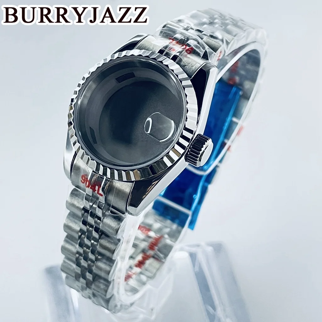 

26mm/28mm Ladies Women Fit NH05 NH06 Movement Stainless Steel Watch Case Five-Bead Bracelet Fluted Curved Sapphire Glass
