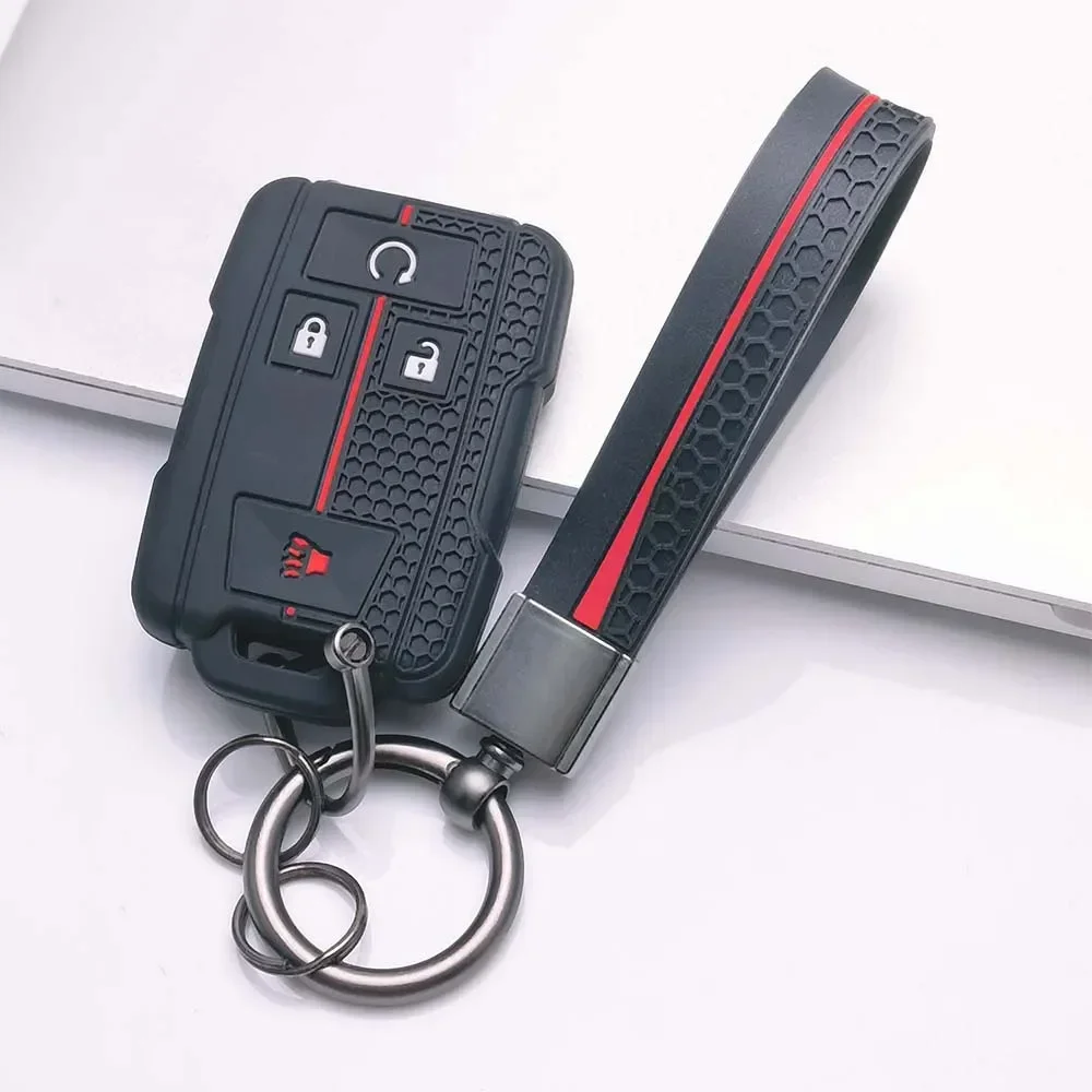 Silicone Car Key Cover Case Fob for Chevrolet Suburban Silverado GMC Terrain Yukon Tahoe Sierra Smart Auto Accessories Key Ring