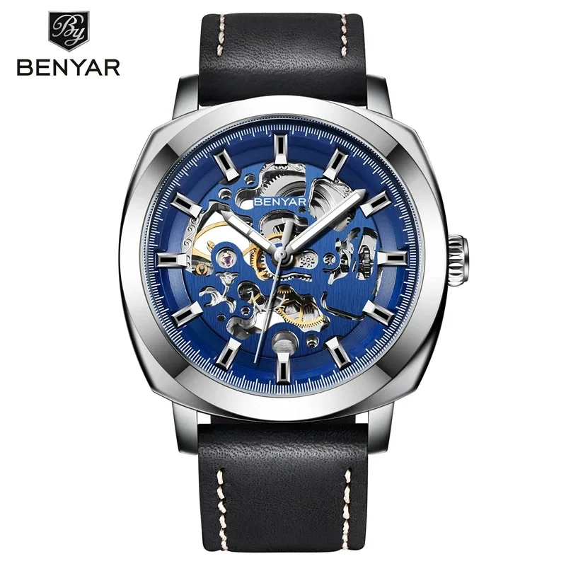 

BENYAR2024 new luxury leisure clock men's automatic watch Skeleton business watch mechanical Relogio men's watch