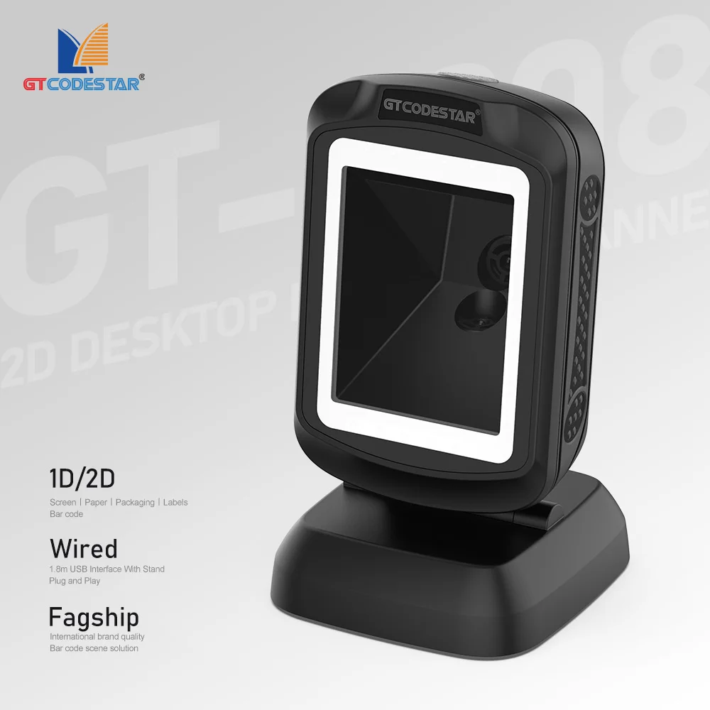 GTCODESTAR High Performance 1D 2D Hands-free Scan Qr Bar Code Reader Desktop Barcode Scanner for E-payment GT-9208