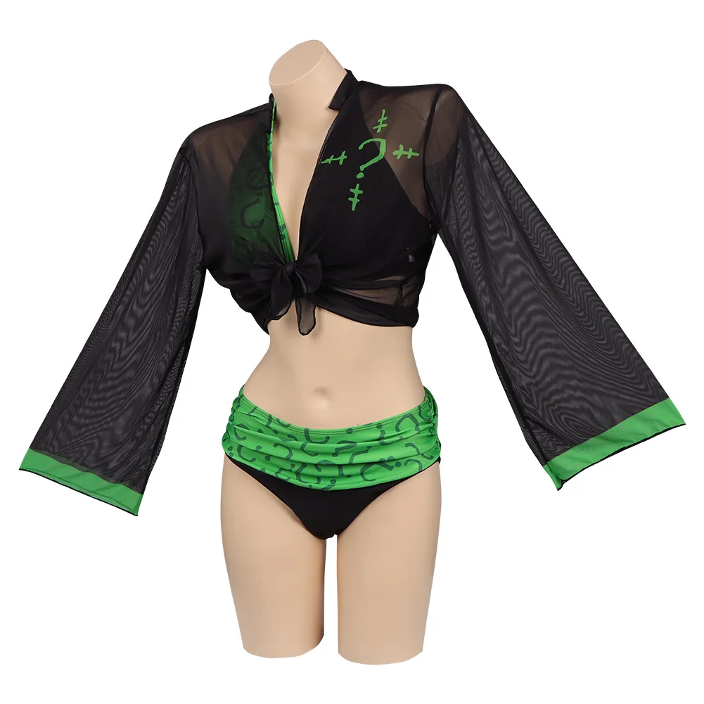 Riddler Cosplay Costume Swimwear Cloak Outfits Halloween Carnival Suit