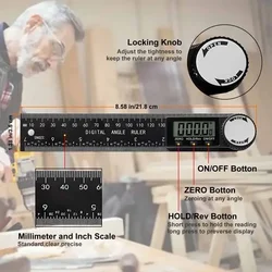 Suitable for woodworking measuring tools, high-precision multifunctional tool, 2-in-1 digital angle detection ruler