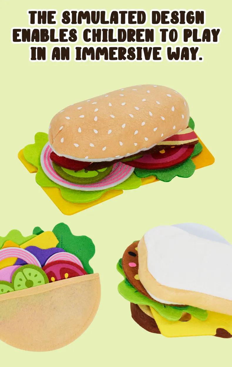 28PCS Filz Lebensmittel Burger Sandwich Lebensmittel Set Kinder Pretend zu Spielen Lebensmittel Sandwich Spielzeug kinder Küche Rolle Spielen geschenke – Detail 2