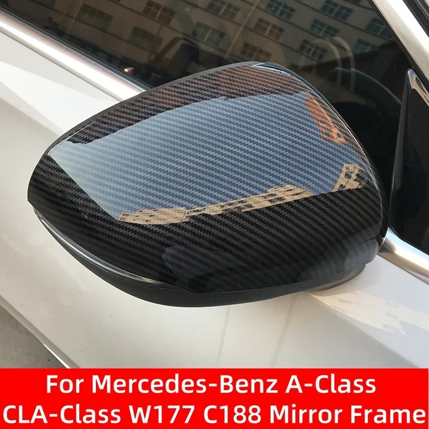 Side Rearview Mirror Caps ABS Cover Carbon Fiber Pattern Fit for Mercedes-Benz A-Class W177 C118 CLA-Class Shell Case Trim Car