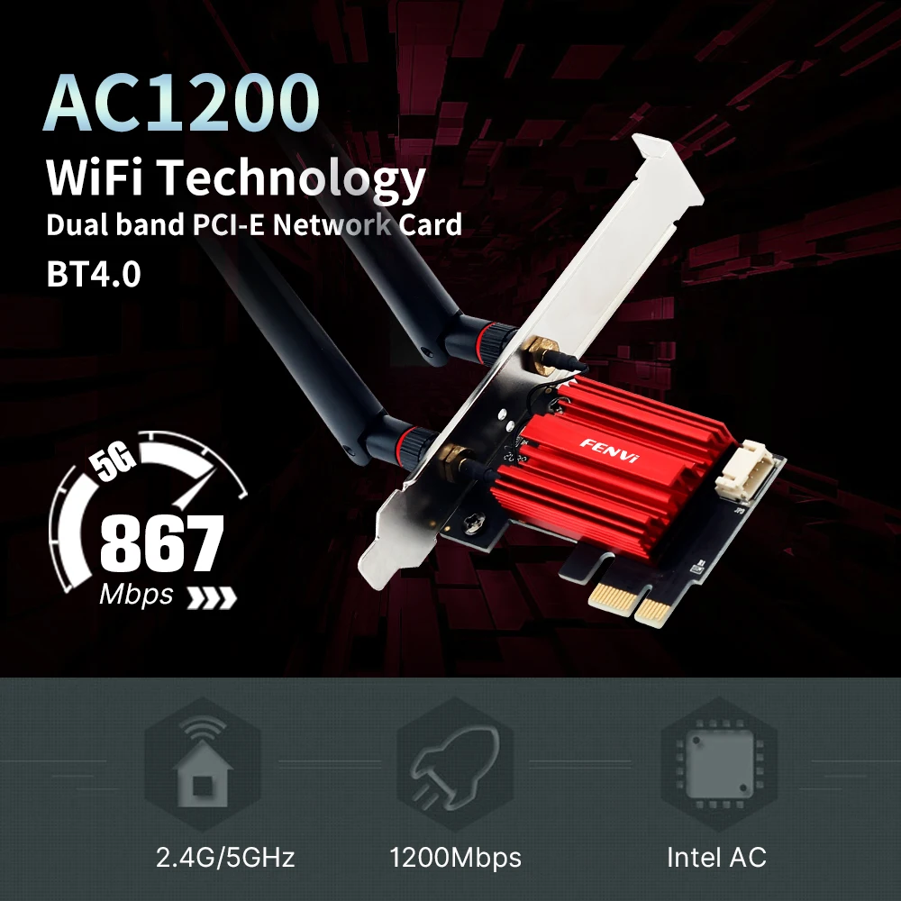 Fenvi Wi-Fi 5 AC1200 PCI-E беспроводной адаптер Bluetooth 4,0 сетевая карта два диапазона 2,4G/5 ГГц 802.11AC для настольного ПК Windows 7/8/10/11