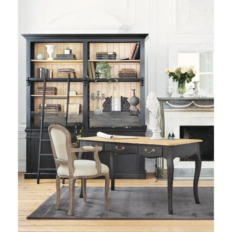 アメリカ産無垢材デスク家具 学生用オーク製ライティングデスク 収納テーブル 子供用レトロデスクと椅子の組み合わせ