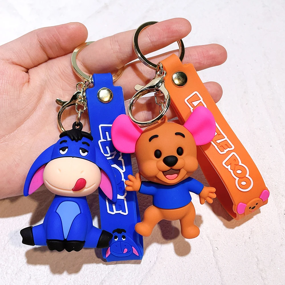 Cartoon Winnie Piglet Tigger Keychain Silicone for Bag Daisy Duck Mickey Keychain Accessories Key Ring Pendant Accessory Birthda