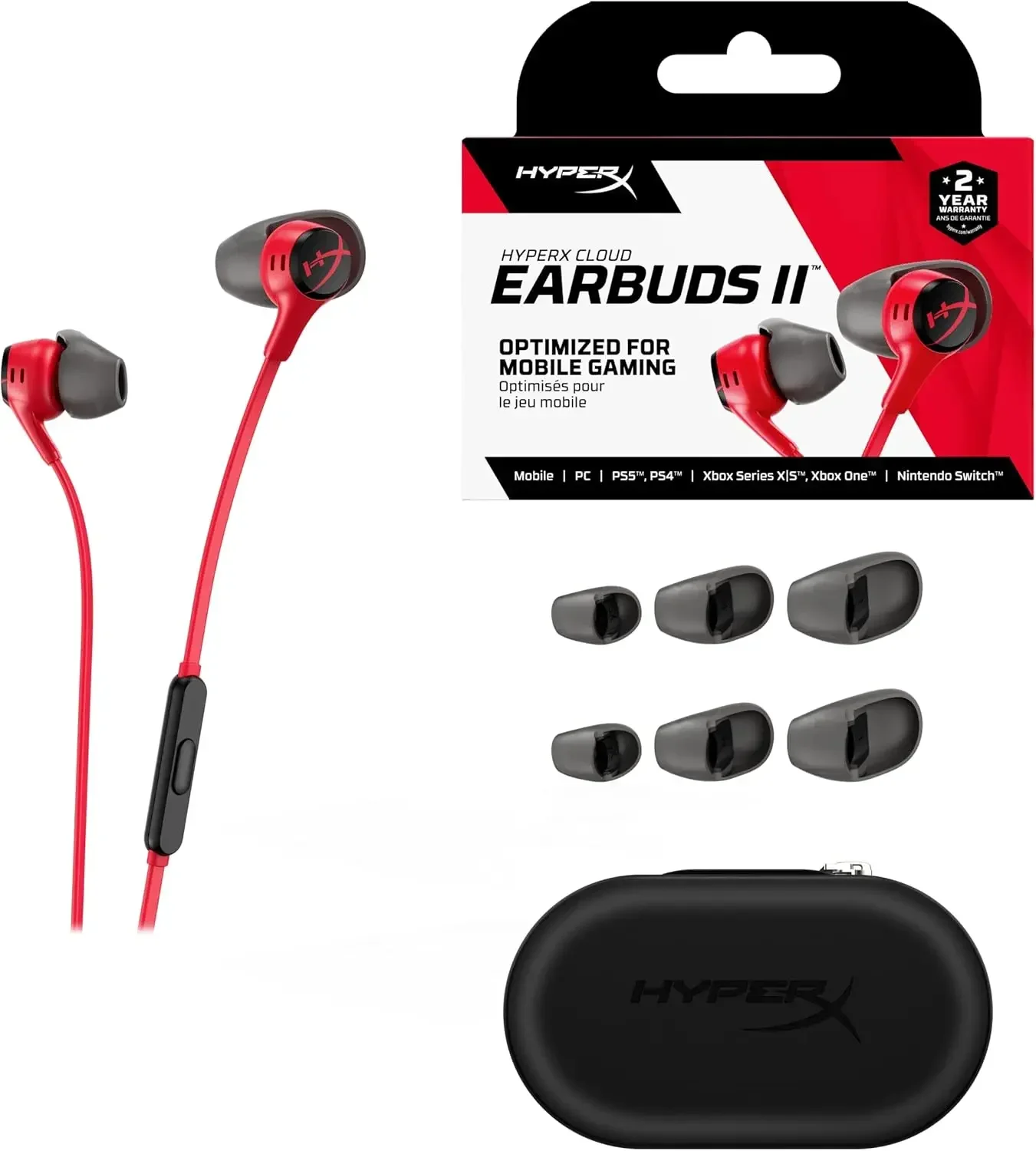 Игровые наушники HyperX Cloud Earbuds II 2, погружные проводные наушники-вкладыши с микрофоном для телефона, PS4, PS5, Xbox Series