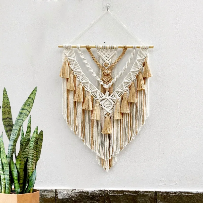 

Bohemian Macrame Wall Hanging Tapestry with Fringe Handwoven Room Decor for Living Room Bedroom Aesthetic Background Wall
