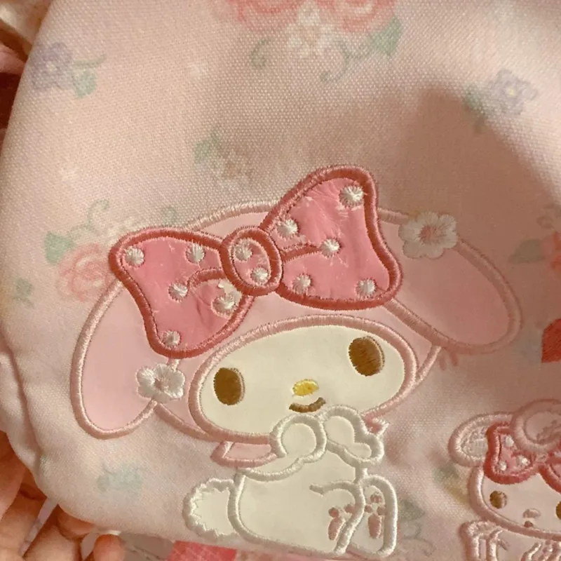 Miniso Sanrio MyMelody Pink Backpack Girl Cartoon Embroidery Japanese Schoolbag Lace Spliced Y2k Lolita Bag Kawaii Bag For Women