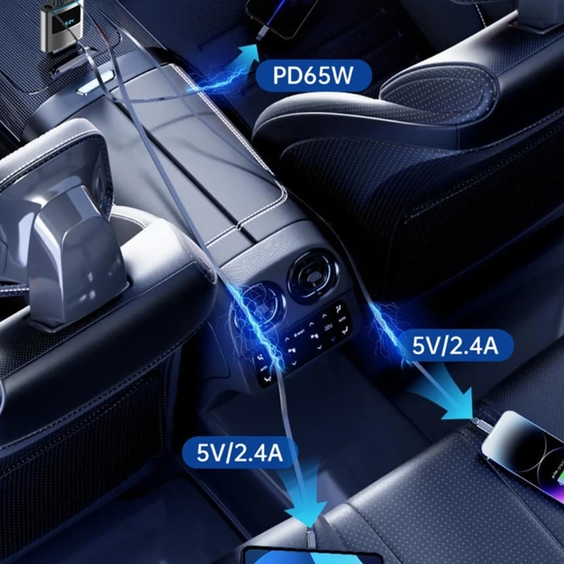 Universal 3 in 1 autolader 65W USB C Adapters ABS voor smartphones en tablets