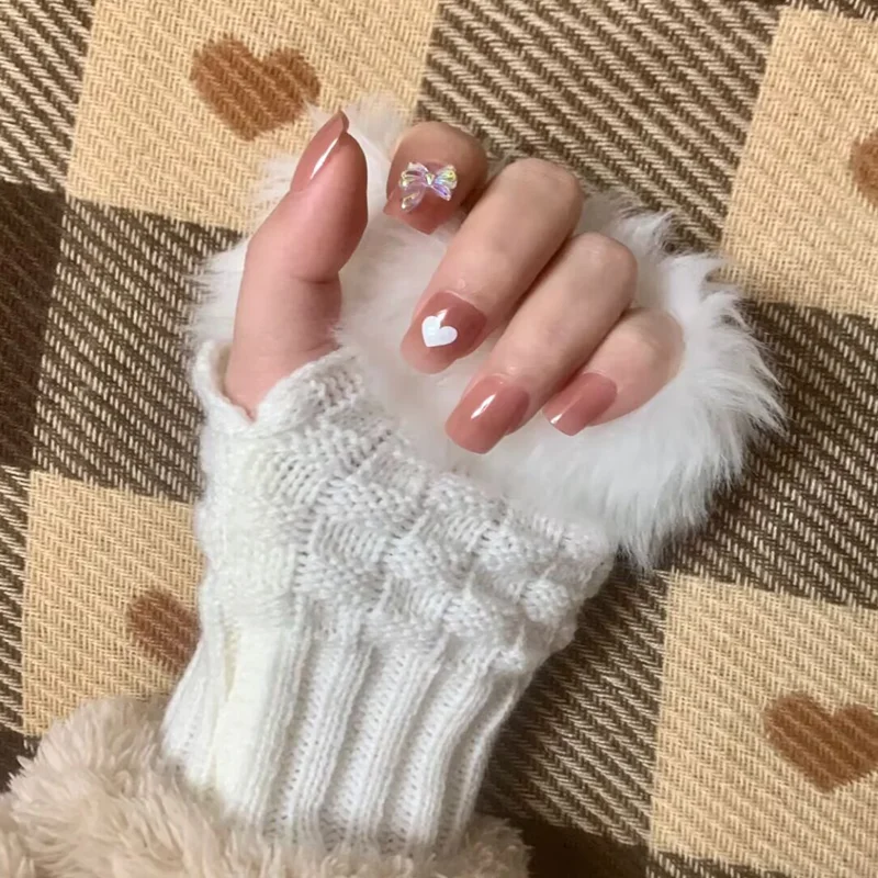 

Nail Printing Photo Props Winter Knitted Fluffy Fingerless Mittens Plush Decoration Gloves Manicure Showing Accessories