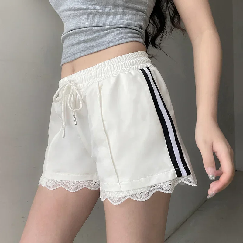 

Y2K Lace Ing Shorts Women's Casual Basic High-Waisted Side Striped Loose Hot Pants Sports Fiess Bottoms Street