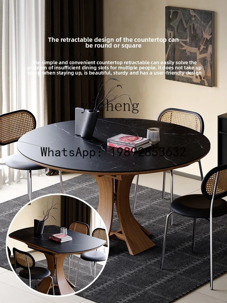 AA antique solid wood folding dining table variable round table household dual-purpose retro rock slab retractable dining table