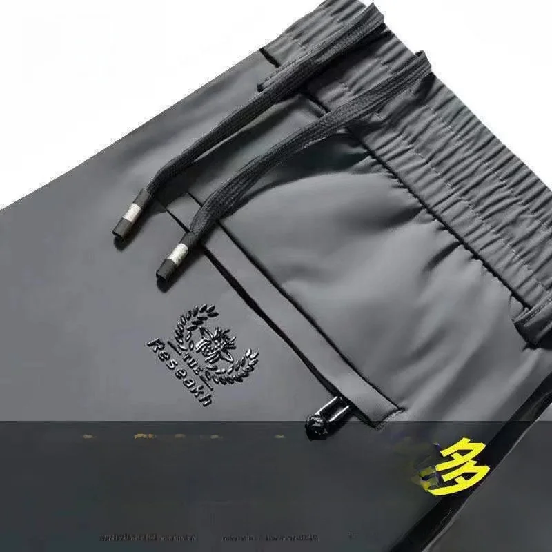 High-End Ice Silk Men's Elastic Casual Pants Loose Sports Thin Straight Leg Long Trousers Youthful Spring Summer Fashion