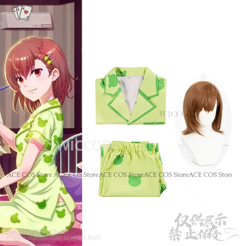 Anime Misaka Mikoto Toaru Kagaku No A Certain Scientific Railgun Kawaii Green Frog Pajamas Wigs Suit For Girls Womanx;4'b,5;y,8