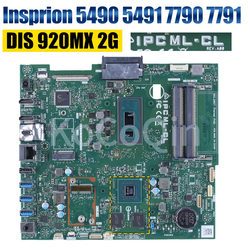 Imagem -04 - Placa-mãe Tudo-em-um para Dell Mainboard i3 i5 i7 10th Gen 920mx 2g 0y4dxr 0y99v4 5490 5491 7790 7791 Ipcml-cl