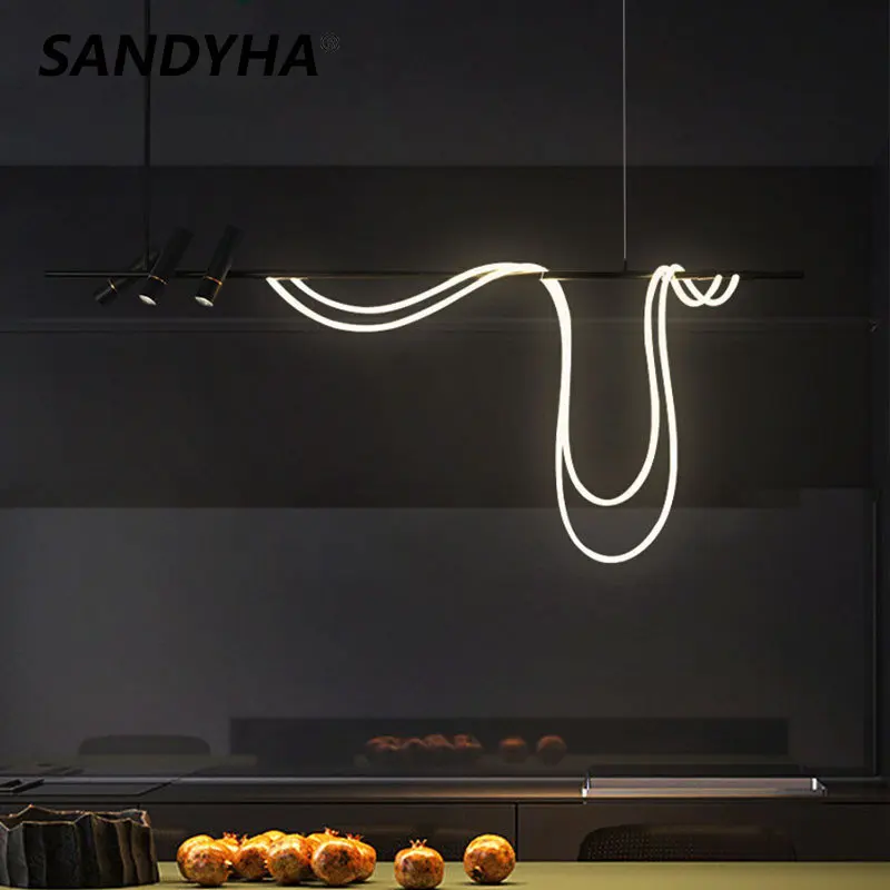 sandyha nordic long flexivel mangueira luzes pingente com spotlight lustres lampada led para jantar sala de estar lustres home decor 01